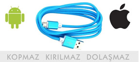 Örgü Şeklinde Şarj Data Kablosu: 1.5 m (Android - Apple)