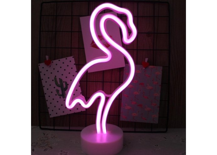 Pembe Flamingo Model Neon Led Işıklı Masa Lambası