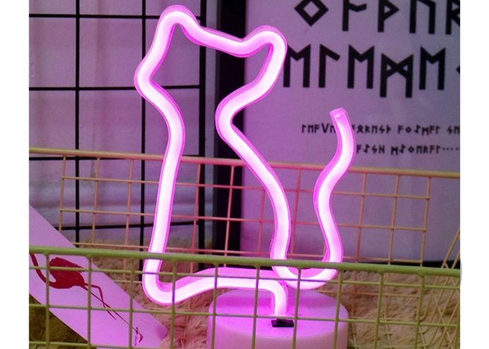 Pembe Kedi Neon Led Işıklı Usb Girişli Masa Lambası