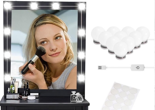 Nostalji Hollywood Tarzı 10'lu Makyaj Masası Aynası Beyaz Led Işıklı Lamba USB