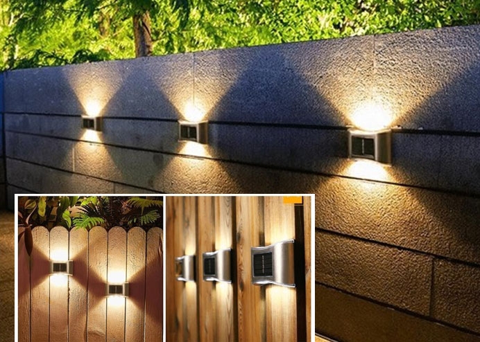 4 Lü Metal Modern Duvar Lamba Aydınlatma Aplik 6 LED Güneş Enerji Işığı