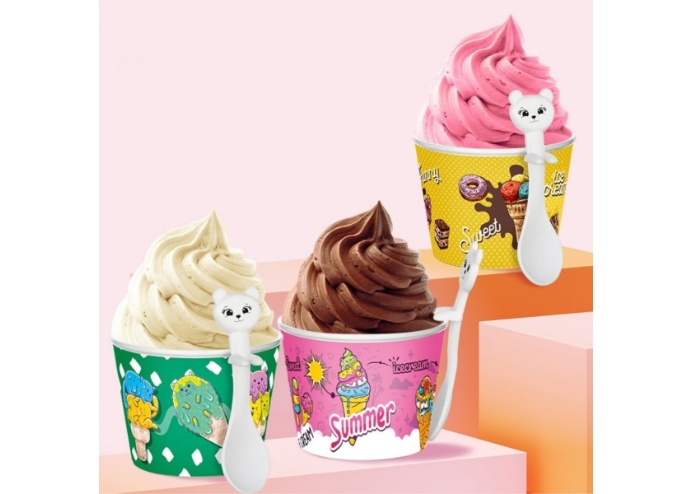4 Parça Renkli Dondurma Kasesi Kaşık Seti Kedi Figürlü Plastik