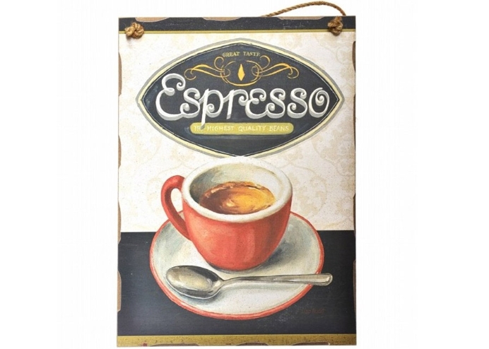 Espresso Kahve Motifli Ahşap Pano Ev Ofis Duvar Dekorasyonu