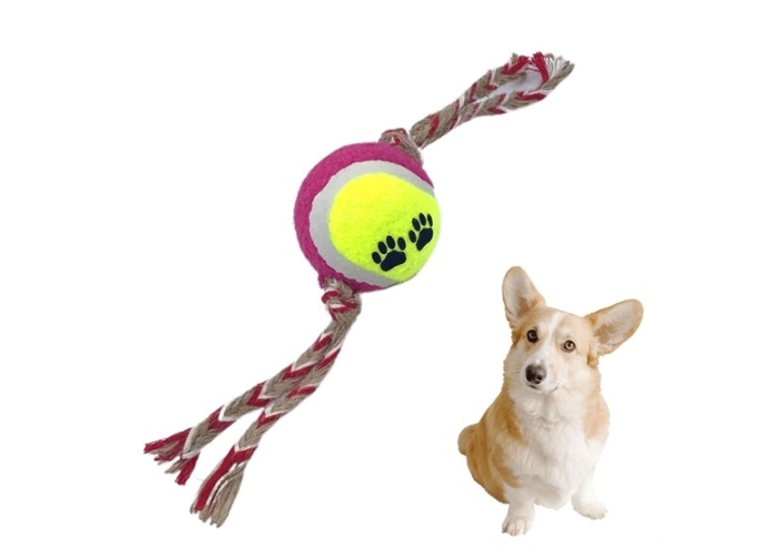 Renkli Halat ve Tenis Toplu Yumaklı Köpek Çekiştirme Halat Oyuncağı