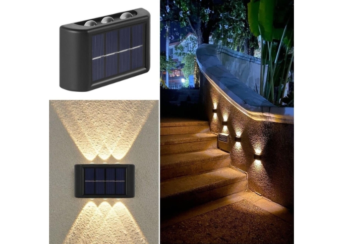 6 Ledli Solar Güneş Enerjili Aplik Led Dekoratif Duvar Monteli Gün Işığı Led