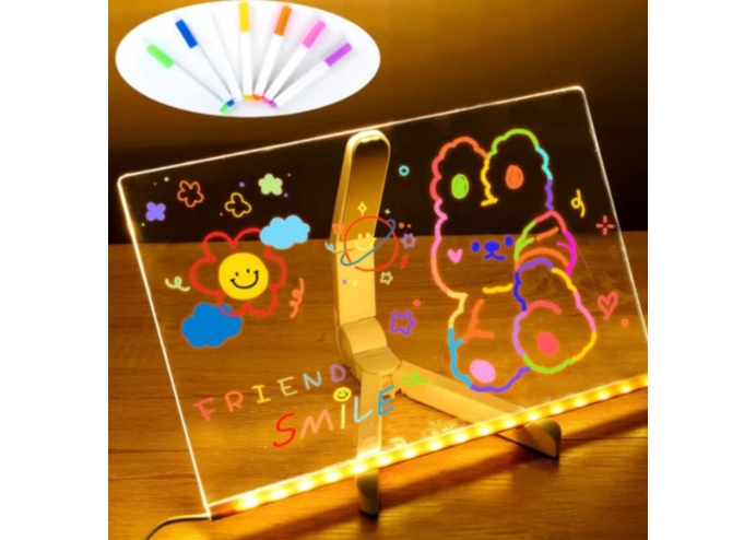 LED Işıklı Renkli Fosforlu Kalemli Dikdörtgen Yazı Panosu 20x30 cm