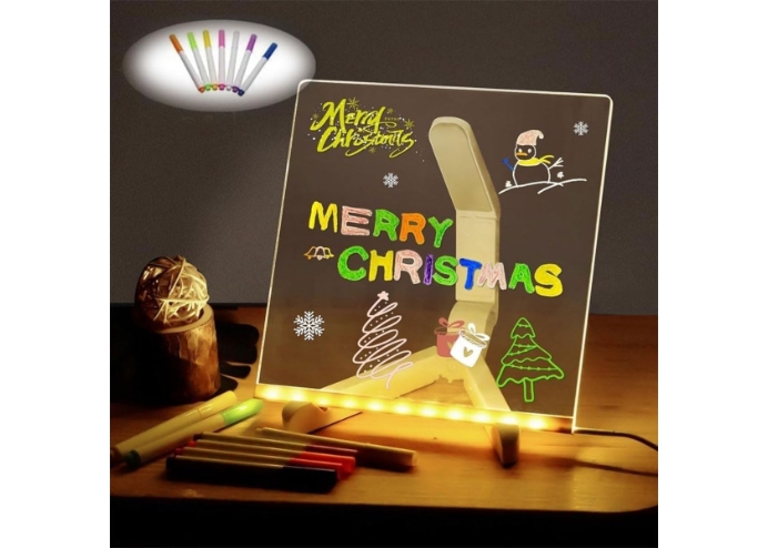 LED Işıklı Kendiliğinden Renkli Fosforlu Kalemli Kare Yazı Panosu 20x20 cm